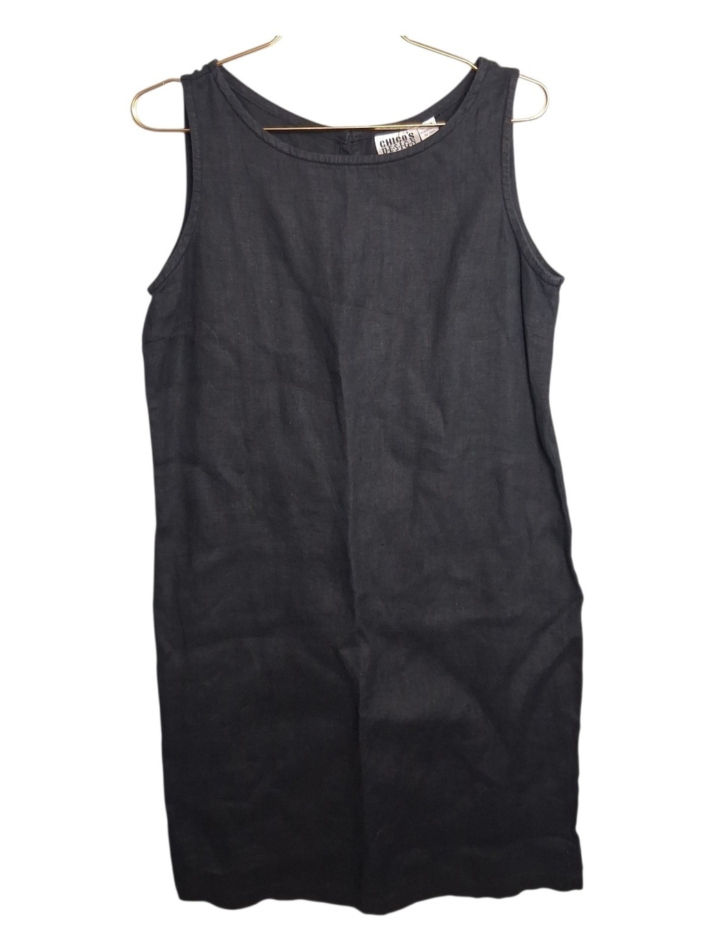 VTG 90s Chicos Design Linen Shift Dress Womens 1 Black Sleeveless Lagenlook M